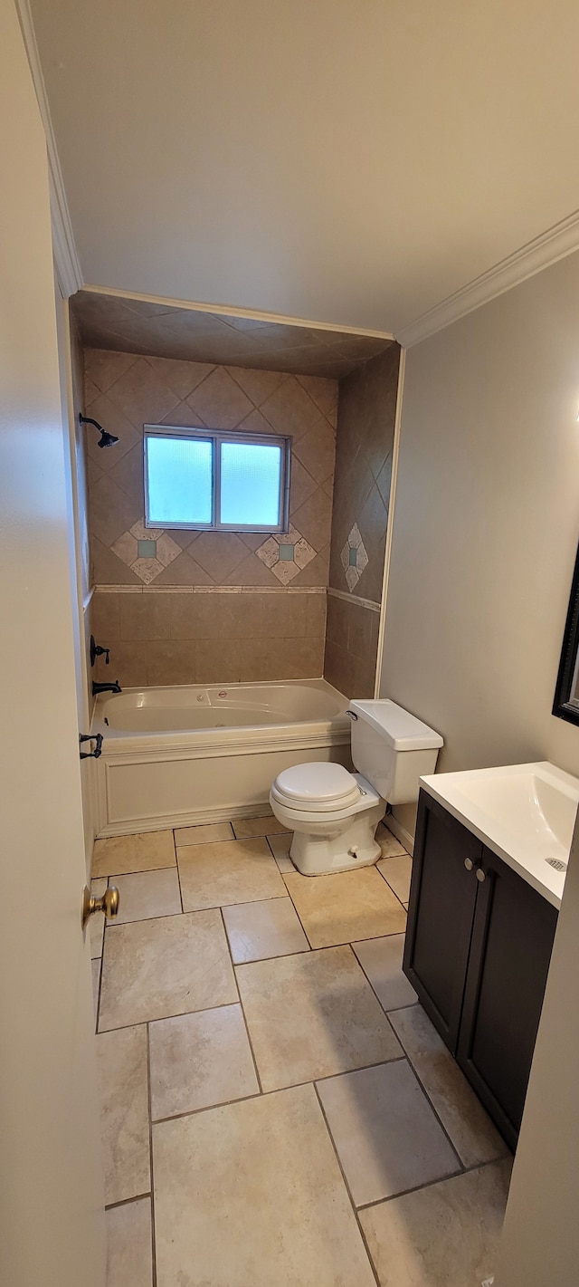 21276 Abrahm St, Clinton Township, MI 48035 - bathroom featuring ornamental molding, toilet, shower / bath combination, and vanity