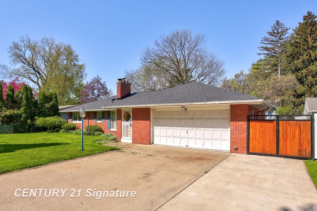 1415 Coolidge Ave, Saginaw, MI 48638 - ranch-style house featuring brick siding, an attached garage, a chimney, driveway, and a shingled roof