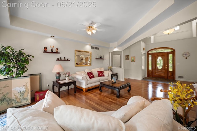 2449 Woodvale Trl, Brighton, MI 48114 - living room featuring wood finished floors and ceiling fan