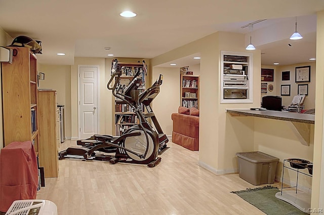 9299 Parkland Dr, Ypsilanti, MI 48197 - workout area featuring light wood-type flooring, baseboards, and recessed lighting