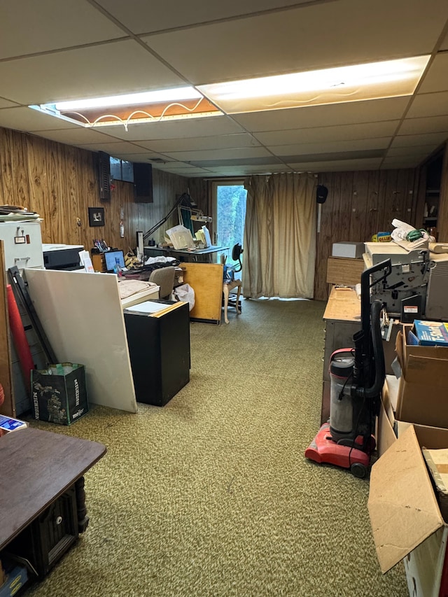 8610 N Waumegah Rd, Clarkston, MI 48348 - basement featuring wood walls and a drop ceiling