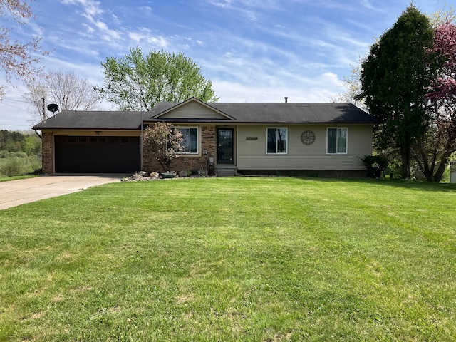11300 Hegel Rd, Goodrich, MI 48438 - ranch-style house featuring a garage, driveway, a front yard, and brick siding