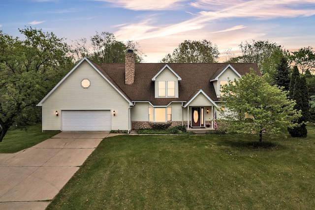 17035 Weber Rd, Holly, MI 48442 - traditional-style house with driveway, a lawn, a garage, a chimney, and a shingled roof