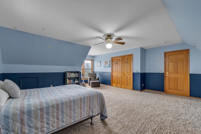 17035 Weber Rd, Holly, MI 48442 - carpeted bedroom with vaulted ceiling, a closet, and ceiling fan