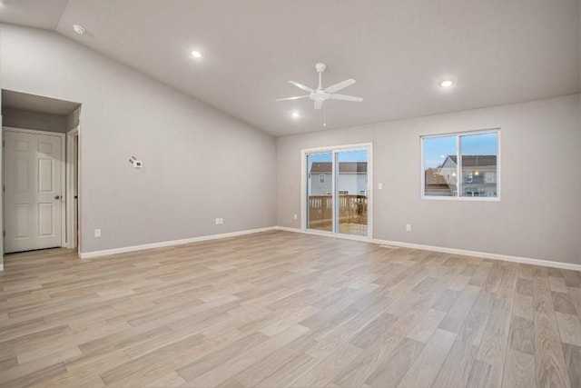 3144 Fox Run, Clio, MI 48420 - unfurnished room featuring lofted ceiling, a ceiling fan, light wood finished floors, baseboards, and recessed lighting