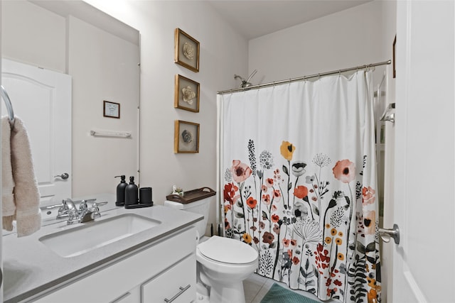 4051 Colfax Ct, Canton, MI 48188 - bathroom featuring toilet, vanity, tile patterned flooring, and a shower with curtain