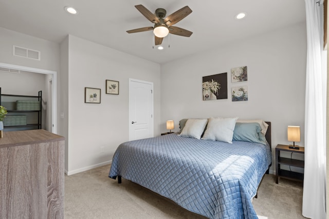 4051 Colfax Ct, Canton, MI 48188 - bedroom featuring light colored carpet, recessed lighting, baseboards, and ceiling fan