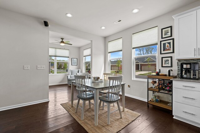 4051 Colfax Ct, Canton, MI 48188 - dining area with plenty of natural light, baseboards, dark wood-style flooring, ceiling fan, and recessed lighting