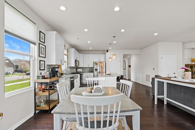 4051 Colfax Ct, Canton, MI 48188 - dining room with recessed lighting, dark wood-style flooring, and baseboards