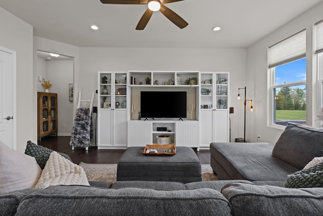 4051 Colfax Ct, Canton, MI 48188 - living room featuring wood finished floors, ceiling fan, and recessed lighting