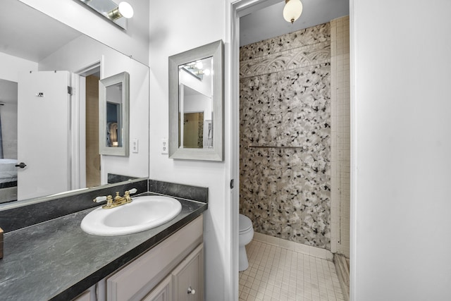 37475 Charter Oaks Blvd, Clinton Township, MI 48036 - bathroom featuring tile patterned flooring, toilet, tiled shower, and vanity