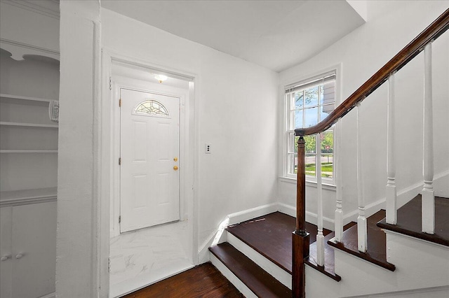 5921 Hillcrest St, Grosse Pointe, MI 48236 - foyer with stairs, baseboards, and wood finished floors