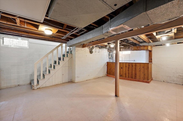 5921 Hillcrest St, Grosse Pointe, MI 48236 - below grade area featuring stairway and tile patterned floors