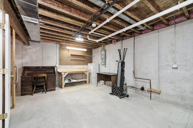 1972 Pine Ridge Dr, Manistee, MI 49660 - unfinished below grade area featuring electric panel and a workshop area