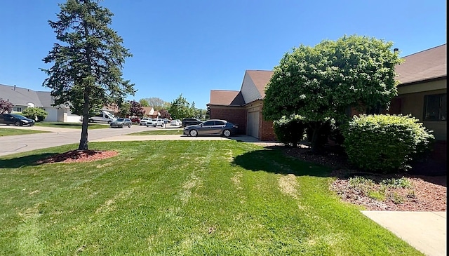 view of green lawn with a residential view