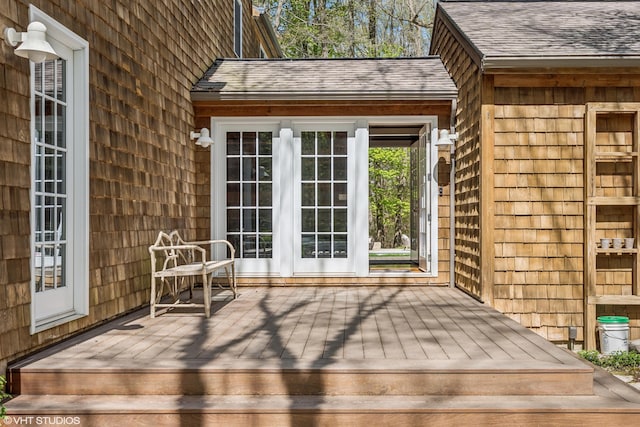 wooden terrace featuring french doors