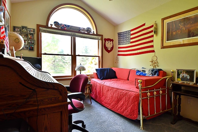 4930 Warrington Way, Gladwin, MI 48624 - bedroom featuring carpet and vaulted ceiling
