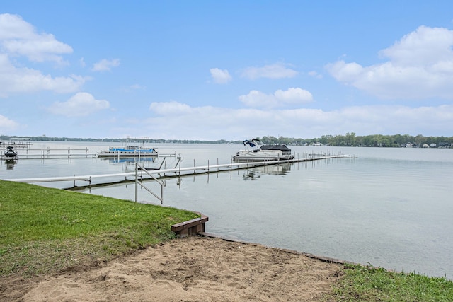 dock with a water view and boat lift