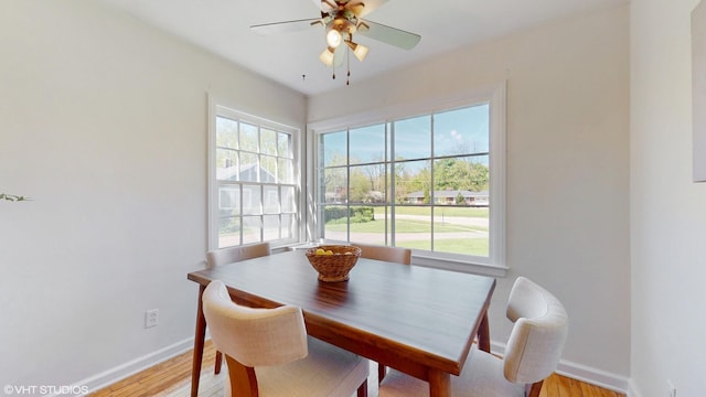 1200 Mohawk Ln, Saint Joseph, MI 49085 - dining area featuring baseboards, light wood-type flooring, and ceiling fan