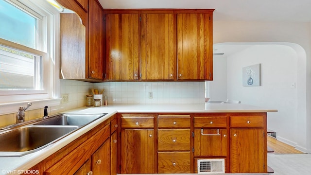 1200 Mohawk Ln, Saint Joseph, MI 49085 - kitchen featuring plenty of natural light, decorative backsplash, a sink, and light countertops