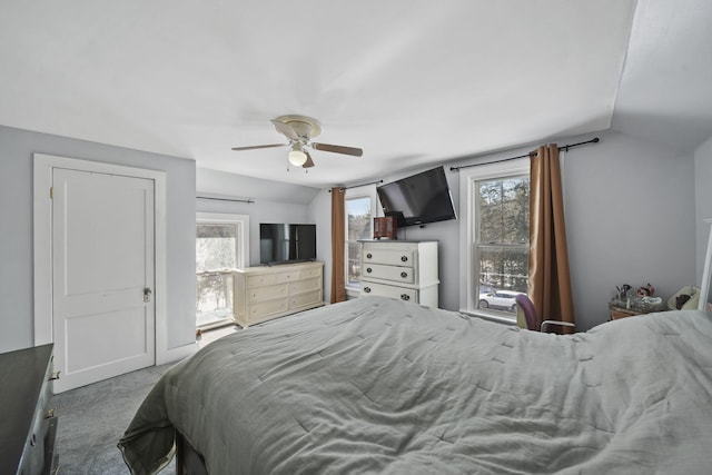 443 S Jackson St, Hanover, MI 49241 - carpeted bedroom featuring vaulted ceiling and a ceiling fan