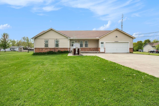 3480 S Vassar Rd, Burton, MI 48519 - ranch-style house with brick siding, a garage, a front lawn, and concrete driveway