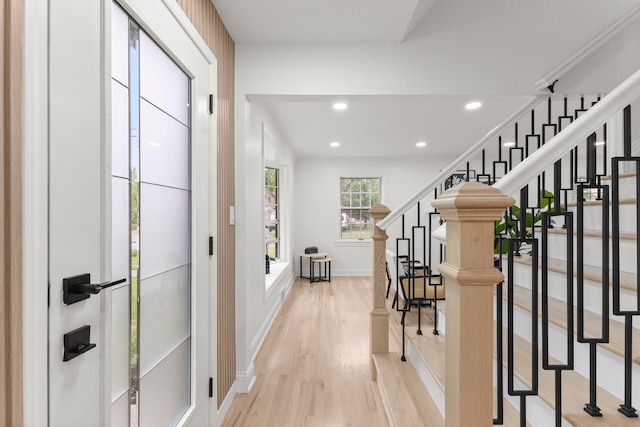 21984 Wildwood St, Dearborn, MI 48128 - entrance foyer featuring wood finished floors, recessed lighting, stairway, and baseboards