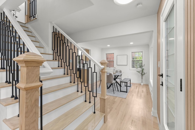 21984 Wildwood St, Dearborn, MI 48128 - stairs featuring wood finished floors, baseboards, and recessed lighting