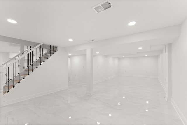 21984 Wildwood St, Dearborn, MI 48128 - finished basement featuring baseboards, marble finish floors, recessed lighting, and stairs