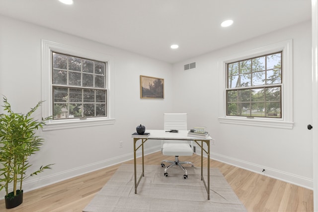 21984 Wildwood St, Dearborn, MI 48128 - office area featuring light wood-style flooring, baseboards, and recessed lighting