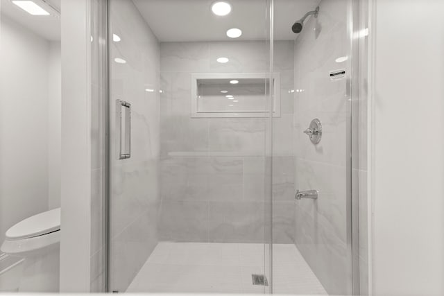 21984 Wildwood St, Dearborn, MI 48128 - bathroom with toilet, a shower stall, and recessed lighting