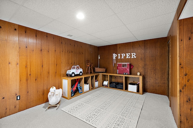 2015 Hazel Ave, Wixom, MI 48393 - misc room with carpet and wooden walls