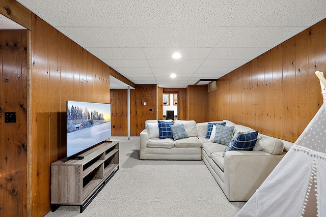 2015 Hazel Ave, Wixom, MI 48393 - living room with wooden walls, carpet floors, and recessed lighting