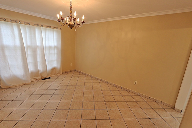 4003 Old Dominion Dr, West Bloomfield, MI 48323 - spare room with a chandelier, crown molding, and light tile patterned floors