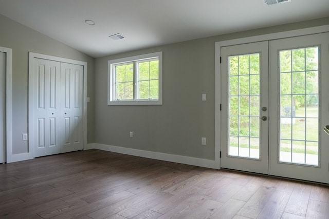 278 W Saint Clair St, Romeo, MI 48065 - doorway to outside featuring french doors, hardwood / wood-style floors, lofted ceiling, and baseboards