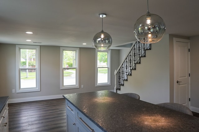 278 W Saint Clair St, Romeo, MI 48065 - kitchen with baseboards, dark wood-style floors, recessed lighting, plenty of natural light, and decorative light fixtures