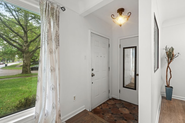 foyer entrance featuring baseboards