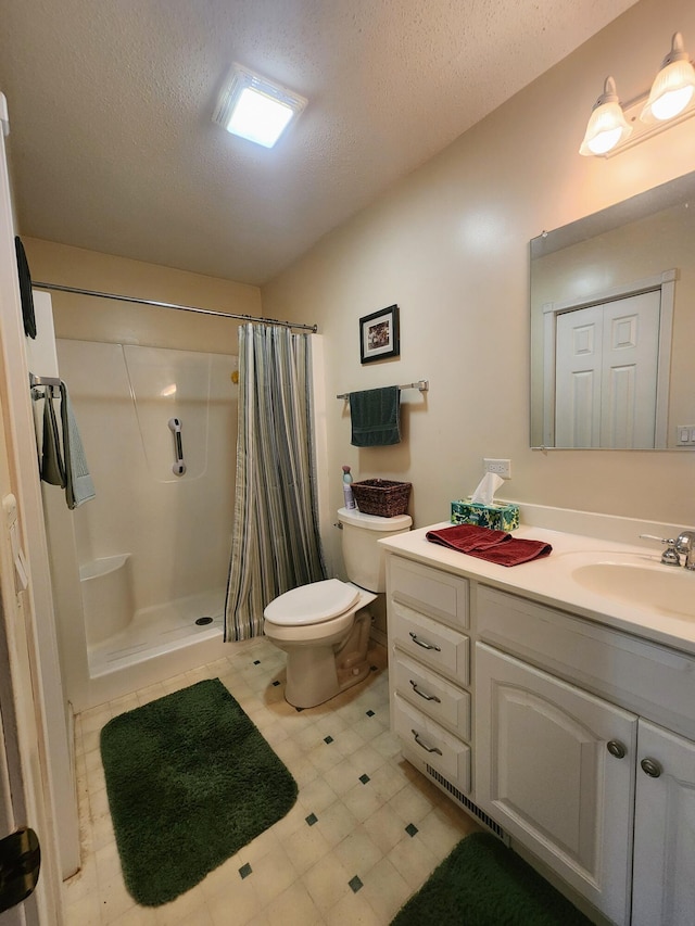 3034 Royalton Heights Rd, Saint Joseph, MI 49085 - full bathroom with a stall shower, vanity, toilet, and a textured ceiling