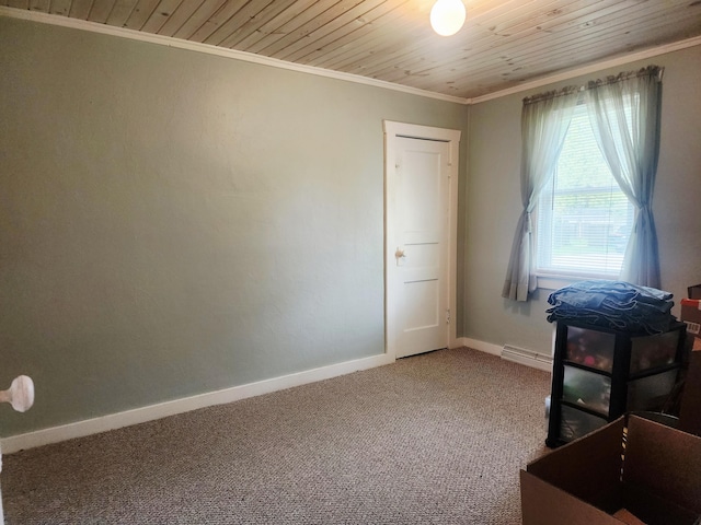 3034 Royalton Heights Rd, Saint Joseph, MI 49085 - unfurnished room with wooden ceiling, crown molding, carpet flooring, and baseboards