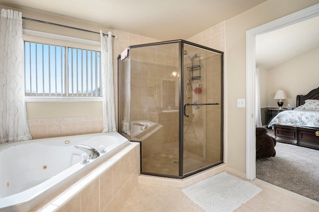 55796 Caesars Dr, Shelby Twp, MI 48315 - full bathroom featuring a shower stall, tile patterned flooring, and a jetted tub