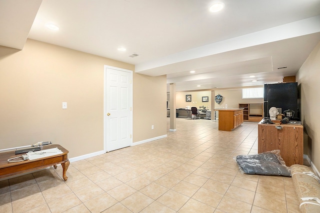 55796 Caesars Dr, Shelby Twp, MI 48315 - living area with recessed lighting, light tile patterned flooring, and baseboards
