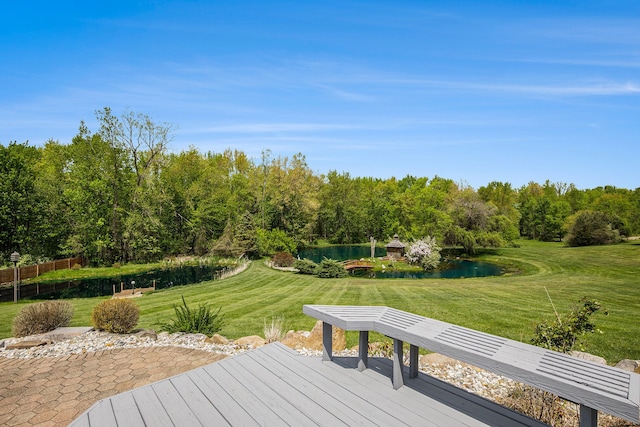 8411 Jordan Rd, Grand Blanc, MI 48439 - wooden deck with a water view and a lawn