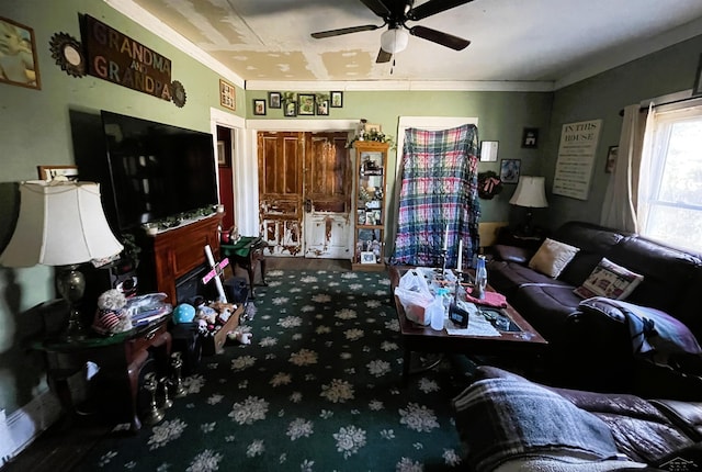 603 Broadway Ave, Owosso, MI 48867 - carpeted living area with ceiling fan