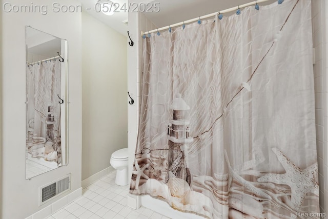 7366 Meadow Ln, Ypsilanti, MI 48197 - full bath with toilet, tile patterned floors, a shower with shower curtain, and baseboards