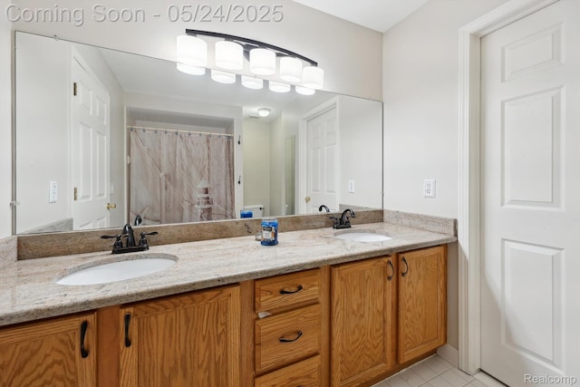 7366 Meadow Ln, Ypsilanti, MI 48197 - full bathroom featuring double vanity, tile patterned floors, and a shower with curtain