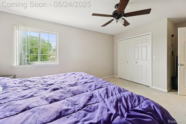 7366 Meadow Ln, Ypsilanti, MI 48197 - bedroom with carpet floors, baseboards, a closet, and a ceiling fan