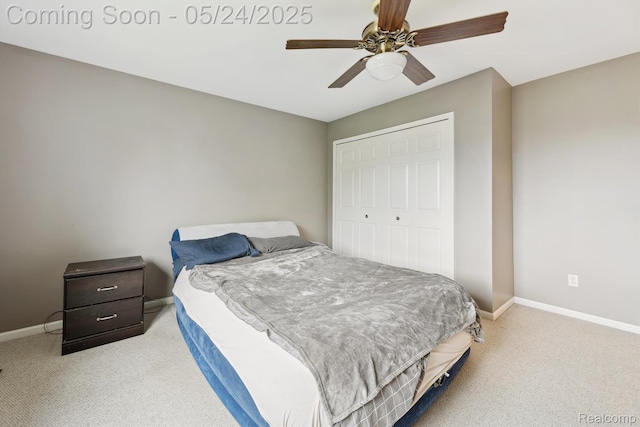 7366 Meadow Ln, Ypsilanti, MI 48197 - carpeted bedroom with baseboards, a closet, and a ceiling fan