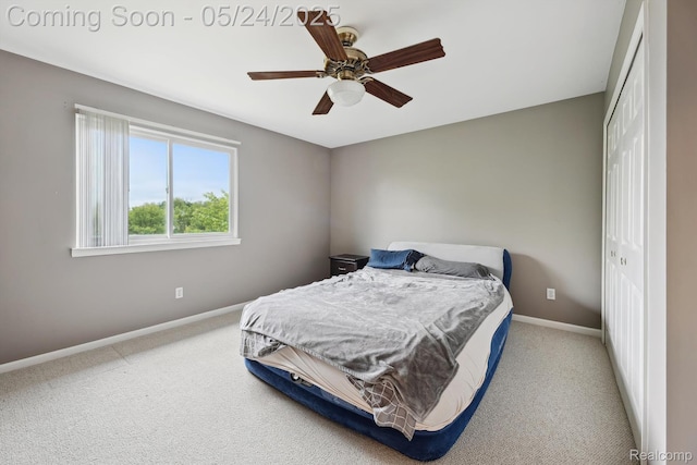 7366 Meadow Ln, Ypsilanti, MI 48197 - bedroom with baseboards, a closet, carpet floors, and ceiling fan