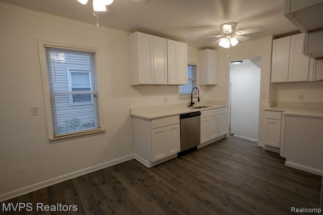 20484 Roscommon St, Harper Woods, MI 48225 - kitchen featuring ceiling fan, dishwasher, a sink, and dark wood-type flooring