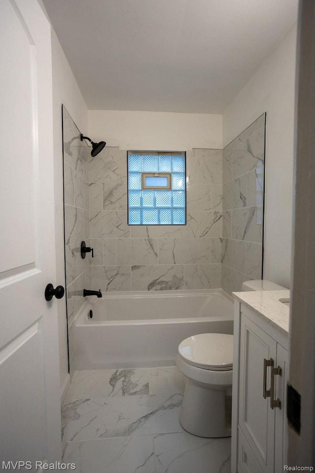20484 Roscommon St, Harper Woods, MI 48225 - full bath with vanity, toilet, shower / bath combination, and marble look tile flooring